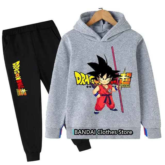 Conjunto de Sudadera con capucha y pantalones de dibujos animados para niños y niñas, chándal de Goku, 2 piezas, primavera y otoño, novedad
