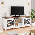 thumbnail image 3 of 75" Rustic TV Stand for Living Room with Barn Doors - Farmhouse Entertainment Center for 75 Inch TV, Heavy Duty Media Console with Open Shelves (White & Brown), 3 of 8