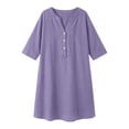 thumbnail image 5 of Women Casual V-Neck Linen Dress with Pockets, Solid 3/4 Sleeve, 5 of 5