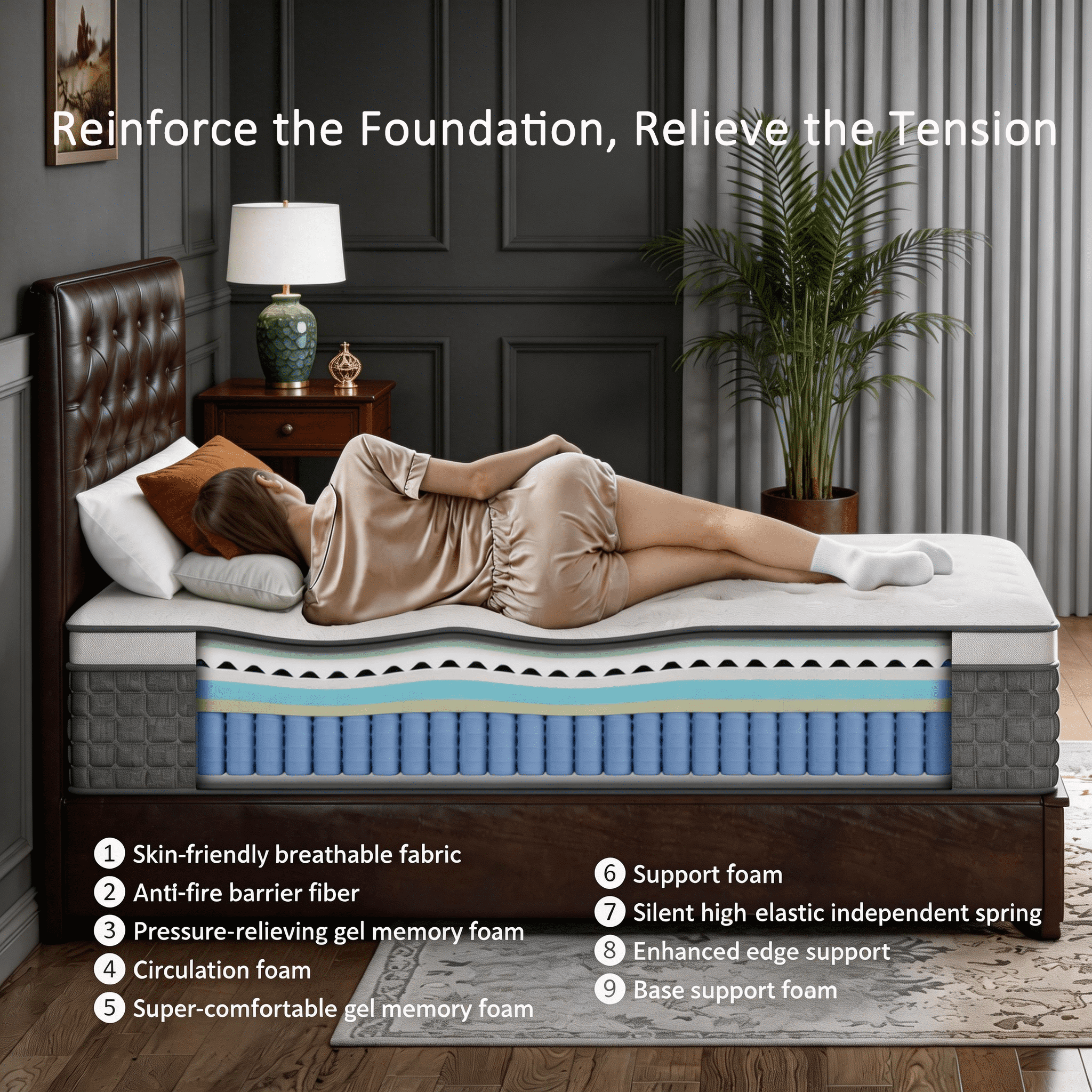Dealnight 12 inch Twin Size Mattress in a Box, Firm Hybrid Cooling Gel Memory Foam with Individually Pocket Coils, Back Pain Relief and Pressure Relief