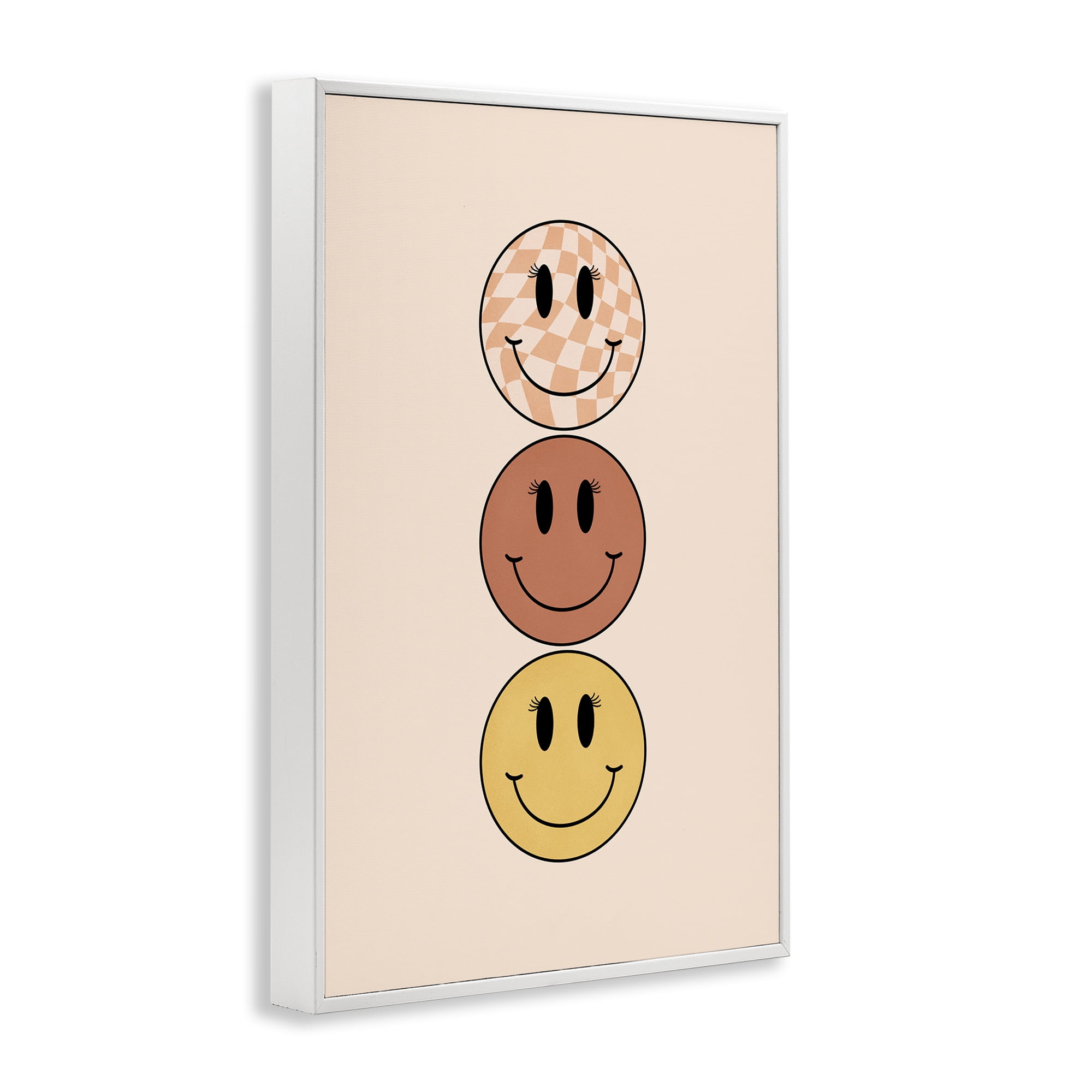 Stupell Industries Retro Smileys Trio Novelty Painting White Framed Art Print Wall Art, 12 x 18