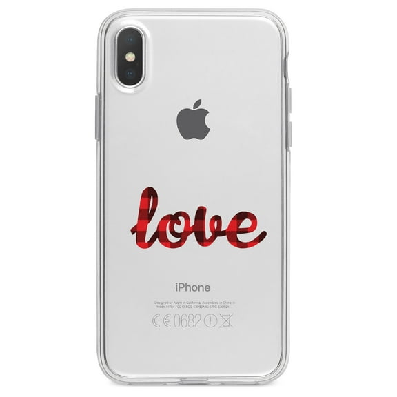 DistinctInk Clear Shockproof Hybrid Case for iPhone XR (6.1" Screen) - TPU Bumper Acrylic Back Tempered Glass Screen Protector - Buffalo Love - Red Black Plaid