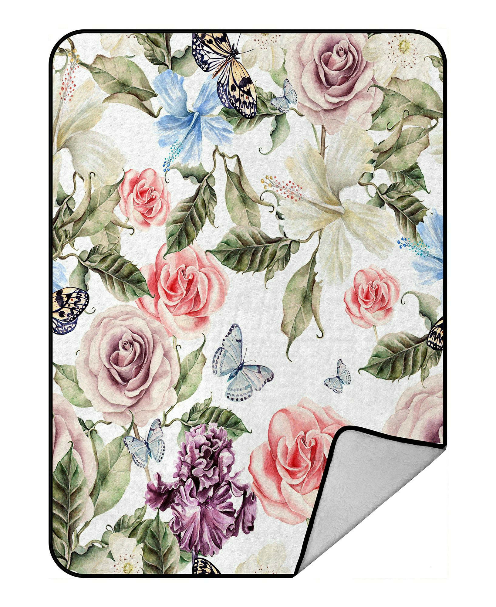 Flannel Fleece Accent Piece Soft Couch Cover for Adults Watercolor Art of Romantic Flowers and Leaves Branches Blossoming Lunarable Rose Throw Blanket Fuchsia Reseda Green 70 x 90
