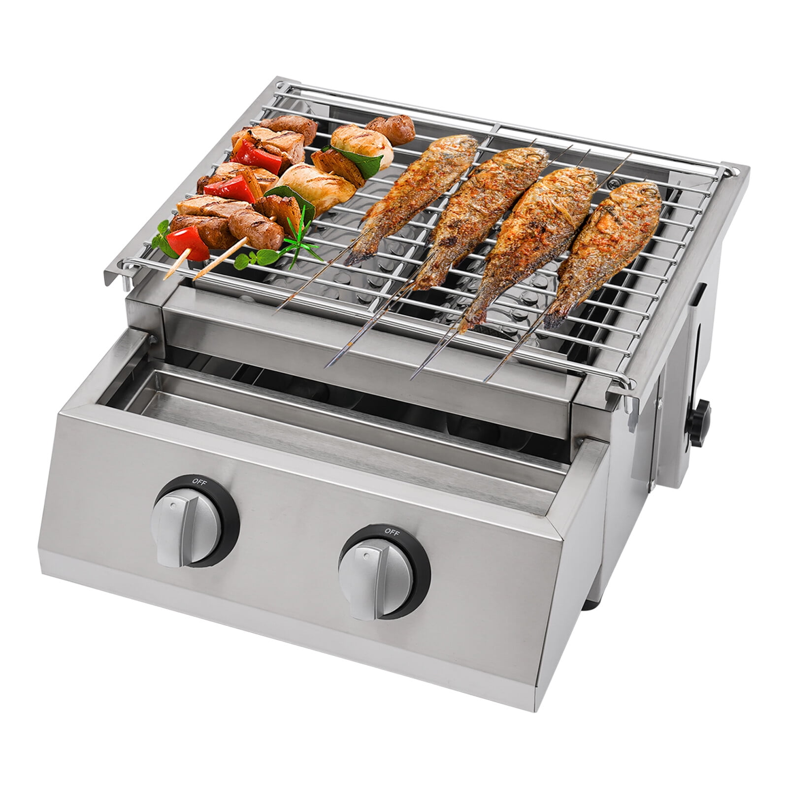 Propane Gas Grill 2 Burners Stainless Steel Grill Outdoor Barbeque Cooking BBQ For Camping, Picnics