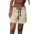thumbnail image 3 of Women's Denim Drawstring Pockets High Rise Knee Length Pants Jorts Shorts for Casual Summer White L, 3 of 8