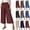 28# Wine, variant on Women's Classic Loose Fit Wide Leg Culottes Trendy Elastic Waist Side Pocket Casual Summer Cropped Trousers Brown L