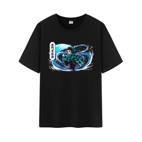 Qingyee Japanese Anime Demon Slayer Unisex Short Sleeve Crewneck Shirt,Tanjiro & Nezuko Graphic Cotton T-Shirt