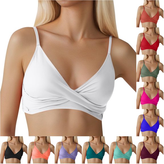 VNKIDY Womens Thin Spaghetti Strap Front Twist Solid Color V Neck Bikini Top Summer Seaside Regular Fit Quick Dry Swim Bath Tops For Ladies White XL