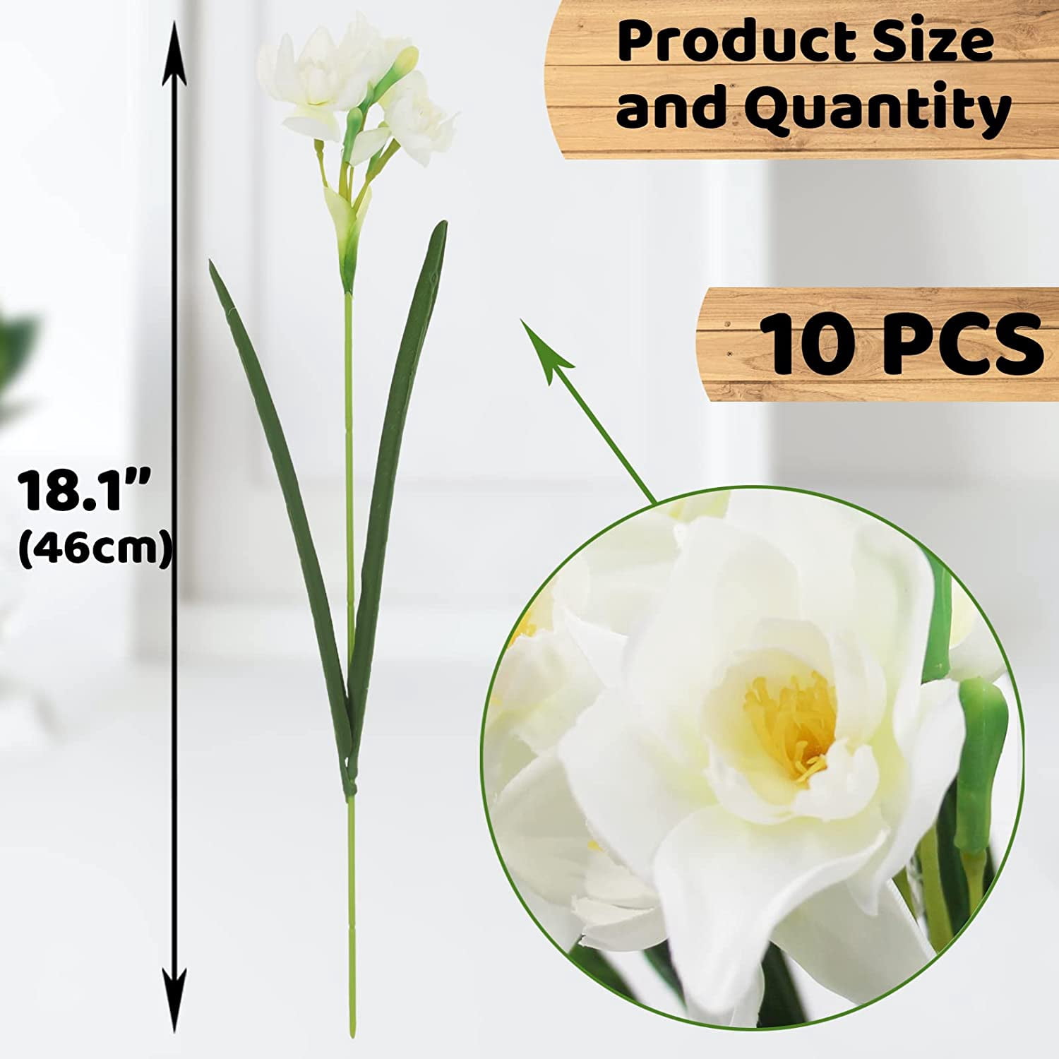 Artificial Daffodils Flowers White Narcissus Spring Flower Fake Silk Flower Arrangement for Home Wedding Outdoor Front Door Decor (, White)