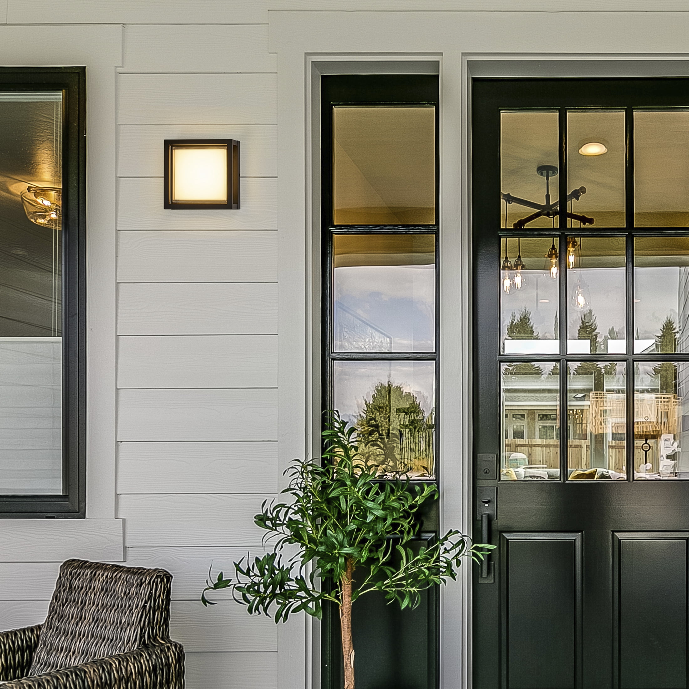 Maxxima Black Outdoor LED Wall Light with Clear Lens, Sconce, Modern Porch Light, 1200 Lumens, 5 CCT 2700K-5000K