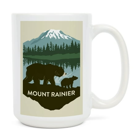 

15 fl oz Ceramic Mug Mount Rainier National Park Washington Bears Vector Contour Dishwasher & Microwave Safe