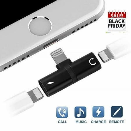 Black Friday Headphone Adapter for iPhone 8 /8Plus/7/7Plus/X/10/XR/Xs/Xs Max ,iPhone Adapter Aux Audio Adapter Connector Audio&Charger&Call&Control Earphones Accessory Splitter Cable Support All