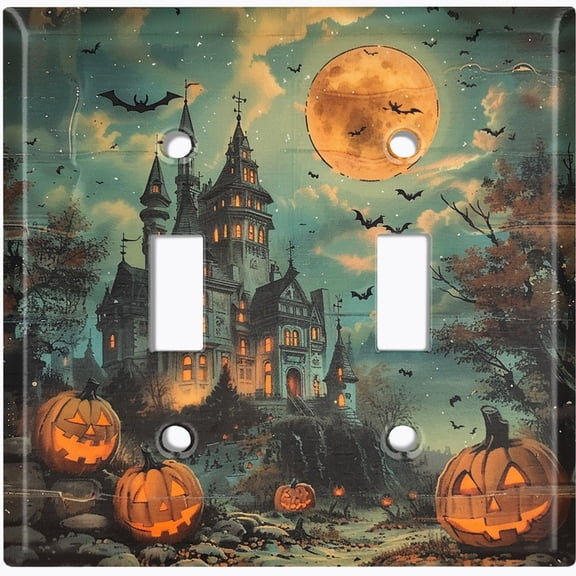 Metal Light Switch Wall Plate Outlet Cover (Halloween Haunted House - Double Toggle)