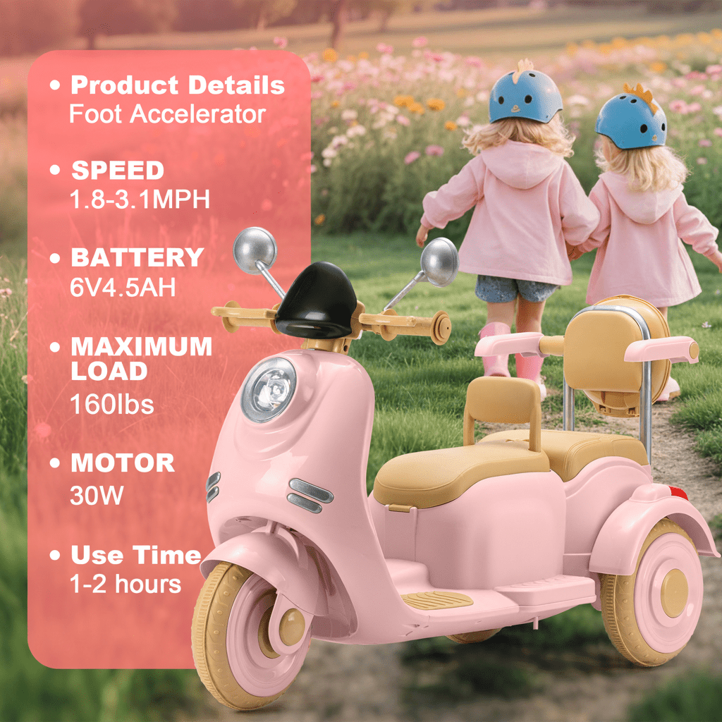 Dimedeal 12V Electric Motorcycle, Ride On Scooter for Kids, 2 Seater with Storage & Dual Motors, 3-Wheel Electric Ride On Toy for Girls Ages 3-8, Safe & Cute Design (Pink)