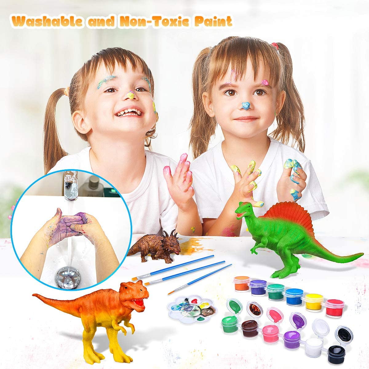 Nene Toys Dinosaur Painting Kit for Kids 3-7 [The Rulers of North America]  – Art and Craft Toy to Paint with 4 Replicas, 10 Paints, 2 Brushes