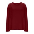 thumbnail image 4 of Cotton Tops for Women Plus Size Long Sleeve with Pockets Soft Crewneck Pullover Tees Blouses Spring Clothes (XL, Wine), 4 of 6