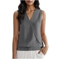 thumbnail image 1 of Liquidation! Hauts Grande Taille pour Femmes, Blouse à Manches Courtes d'Été pour Femmes, Mode Décontractée Sans Manches Unie Col en V Blouse, 1 of 5