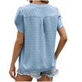 thumbnail image 3 of Women's Fashion 2024 Women Pleated Tops Dressy Casual Short Sleeve Tunic Tops Loose Fit Flowy Summer Clothes for Teen Girls Solid Color V Neck Blouse Vintage Comfy Casual Shirts Blue T Shirts S, 3 of 4