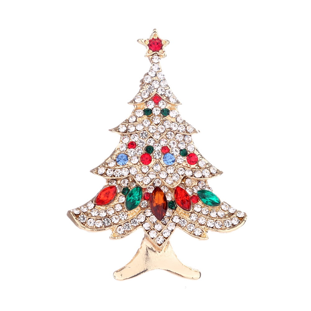 New Christmas Tree Crystal Shirt collar Brooch Pin Xmas Party Gift Women Jewelry 