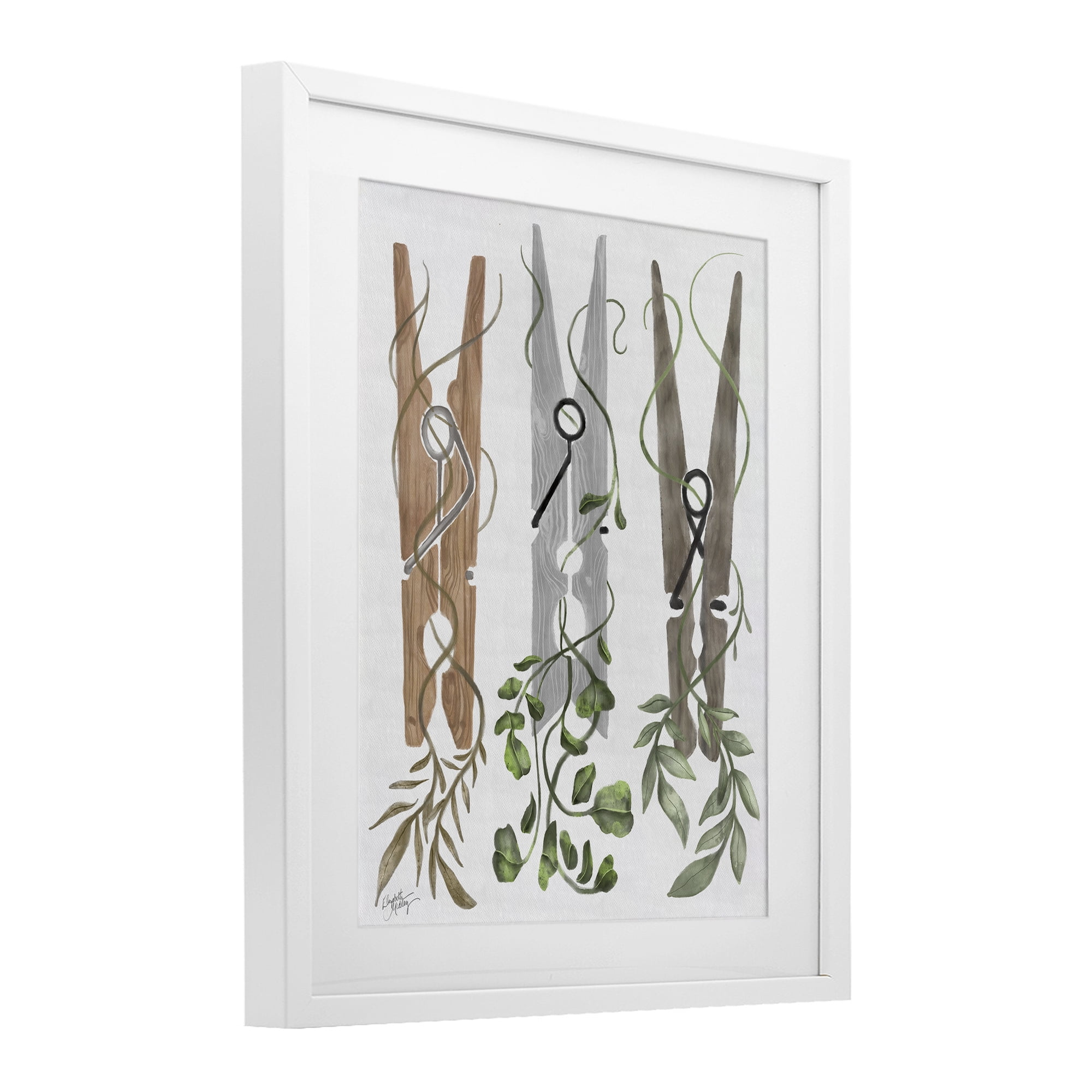 Stupell Industries Ivy Wrapped Clothespins White Framed Print Under Glass, design by Elizabeth Medley
