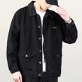 thumbnail image 5 of Joernso Men Denim Jacket Lapel Long Sleeve Jacket Coat with Large Pockets Spring Autumn Button Closure Cargo Outwear, 5 of 7