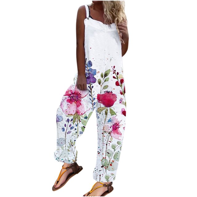 Moda mujer estilo étnico estampado hombro frío tirantes Cami pantalones mono Fridja alkflakhf36486