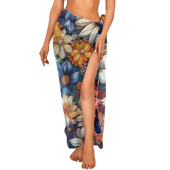 Uourmeti Womens Mandala Floral Coverups for Bathing Suits Chiffon Scarf Blouse for Swimwear Flowy Sarong Wrap Skirt