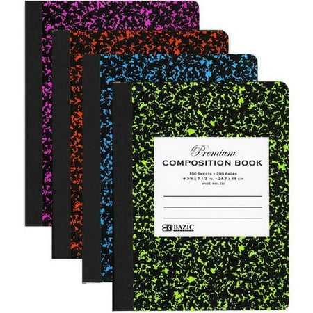 BAZIC W/R 100 Ct Premium Assorted Color Marble Composition Book, Case Pack of 48