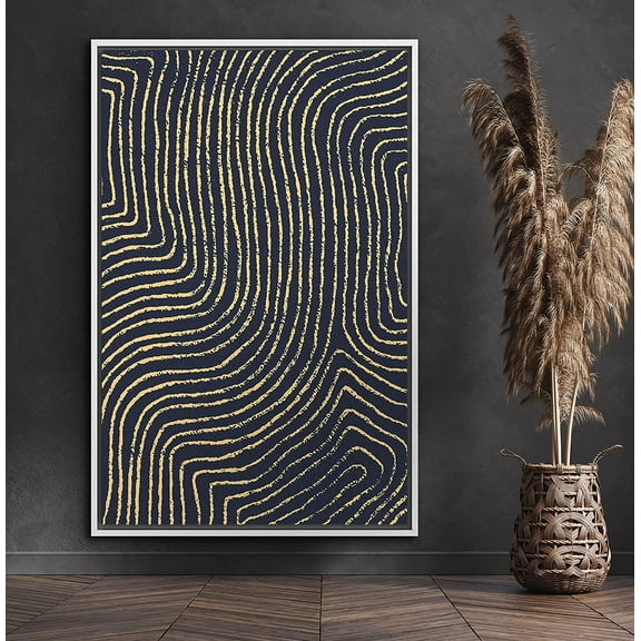 PixonSign Framed Canvas Print Wall Art Gold and Blue Swirling Print Geometric Shapes Illustrations Modern Art Minimalist Dramatic Multicolor for Living Room, Bedroom, Office - 24"x36" White