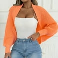 thumbnail image 2 of XPMWRP Women's Open Front Ribbed Knit Crop Shawl Irregular Sweaters Long Sleeve Solid Color Loose Fit Knitted Cardigan Shrug Orange Free Size, 2 of 7