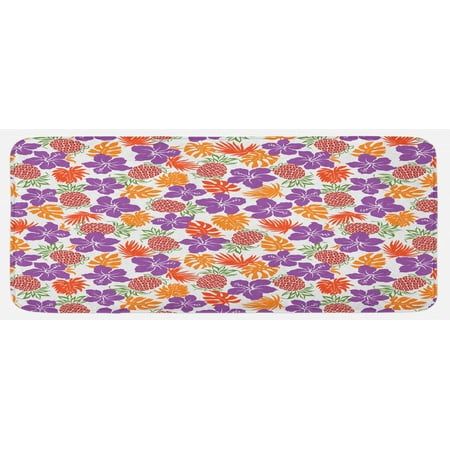 

Pineapple Kitchen Mat Lively Colored Print Natural Leaves Hibiscus Flowers Pineapples Tropic Hawaii Plush Decorative Kitchen Mat with Non Slip Backing 47 X 19 Multicolor by Ambesonne
