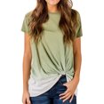 thumbnail image 1 of Women Knotted Hem Tie Dyed Short Sleeve Round Neck Gradient Color Tee Top, 1 of 6
