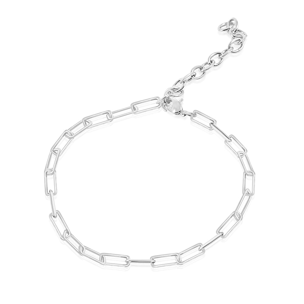 White Gold Plated over Brass Paperclip Link Chain Bracelet Jewelry for