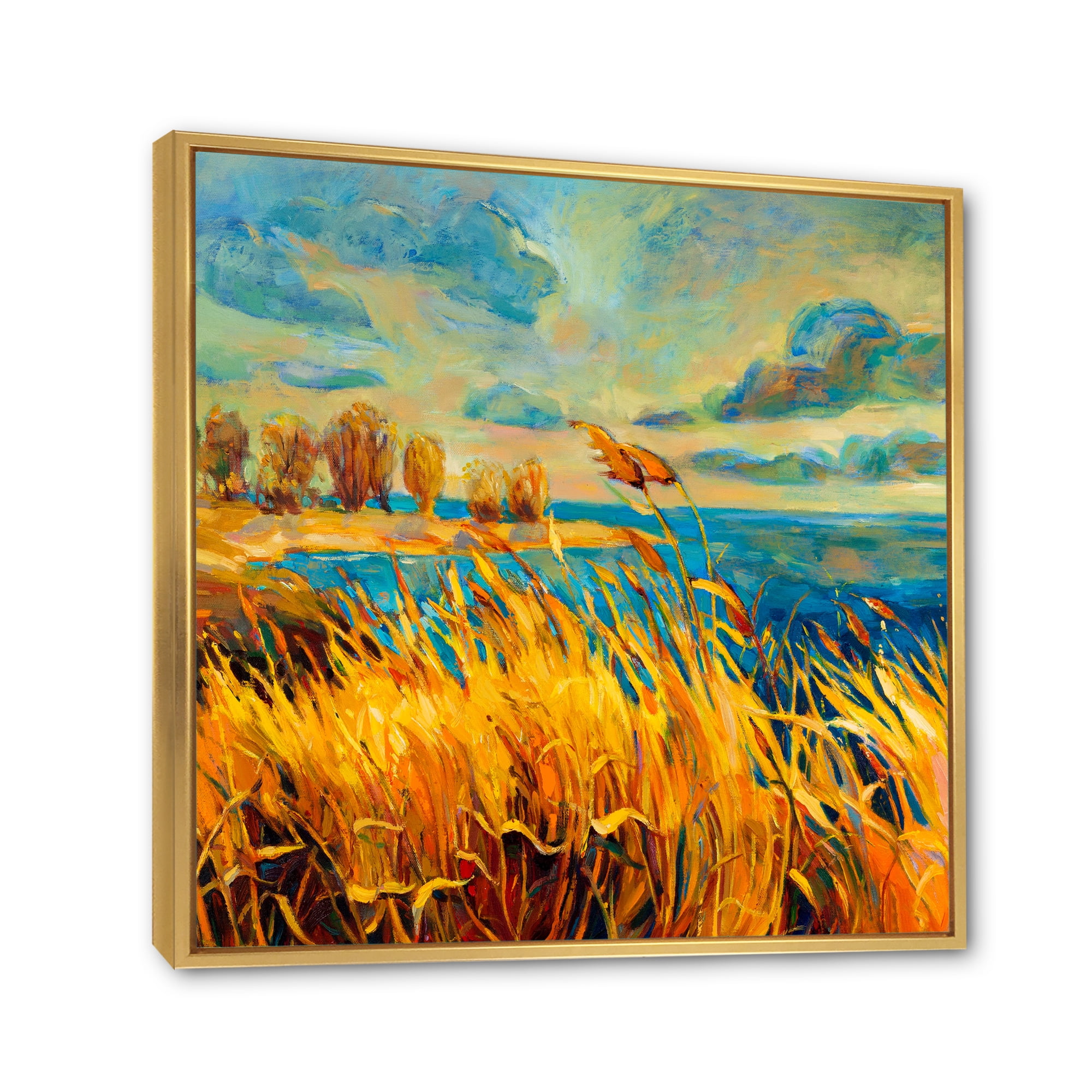 Designart 'Sunset Over Vibrant Lake' Nautical & Coastal Framed Canvas Wall Art Print