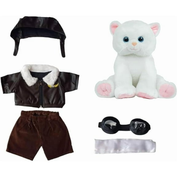 White Kitty 16-inch Stuffed Animal with Pilot Outfit & Goggles – Soft & Cuddly Plush Toy, Ideal Gift for Kids