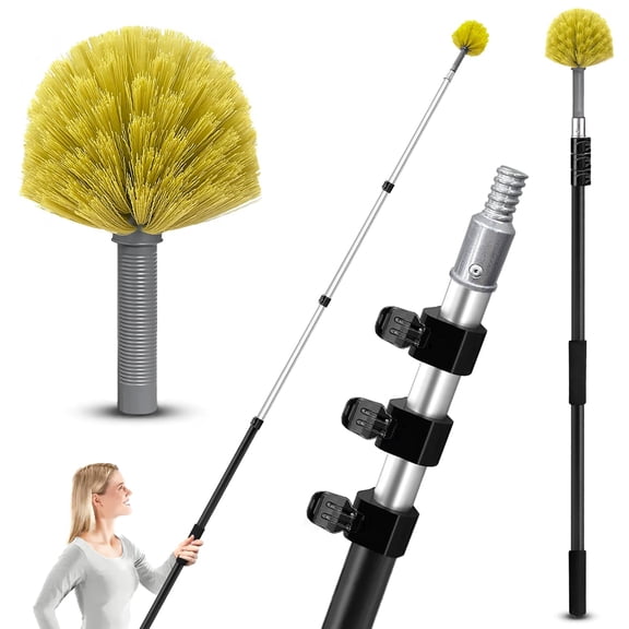 4-12ft Cobweb Duster With Extension Pole  20 Foot High Reach Feather Dusters Bristles For Cleaning Outdoor Indoor 4-stage Spider Web Remover Telescopic Ceiling Wall Yellow