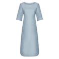 thumbnail image 3 of MSJUHEG Long Sleeve Dress Blue Dress Fashion Women Solid Color Cotton And Linen Long Sleeve O-Neck Fold Casual Dress Fall Dress Blue Xl, 3 of 9