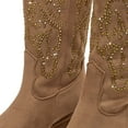 thumbnail image 3 of FSJ Women Rhinestone Studded Pull on Cowboy Boots Pointed Toe Chunky Heel Mid Calf Boots Fashion Fall Party Date Shoes Size 13 Brown, 3 of 3