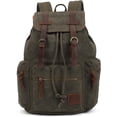 thumbnail image 1 of KAUKKO Vintage Casual Canvas and Leather Rucksack Backpack, 1Green, 1 of 5