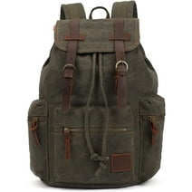 KAUKKO Vintage Casual Canvas and Leather Rucksack Backpack, 1Green
