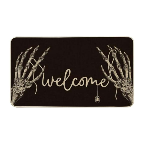 Halloween Skull Doormat Rug Indoor Outdoor,Skeleton Trick Or Treat Black Doormat Fall Door Mat Welcome Anti-Slip Front Entrance Holiday Seasonal Decoration 16 X 24 Inch