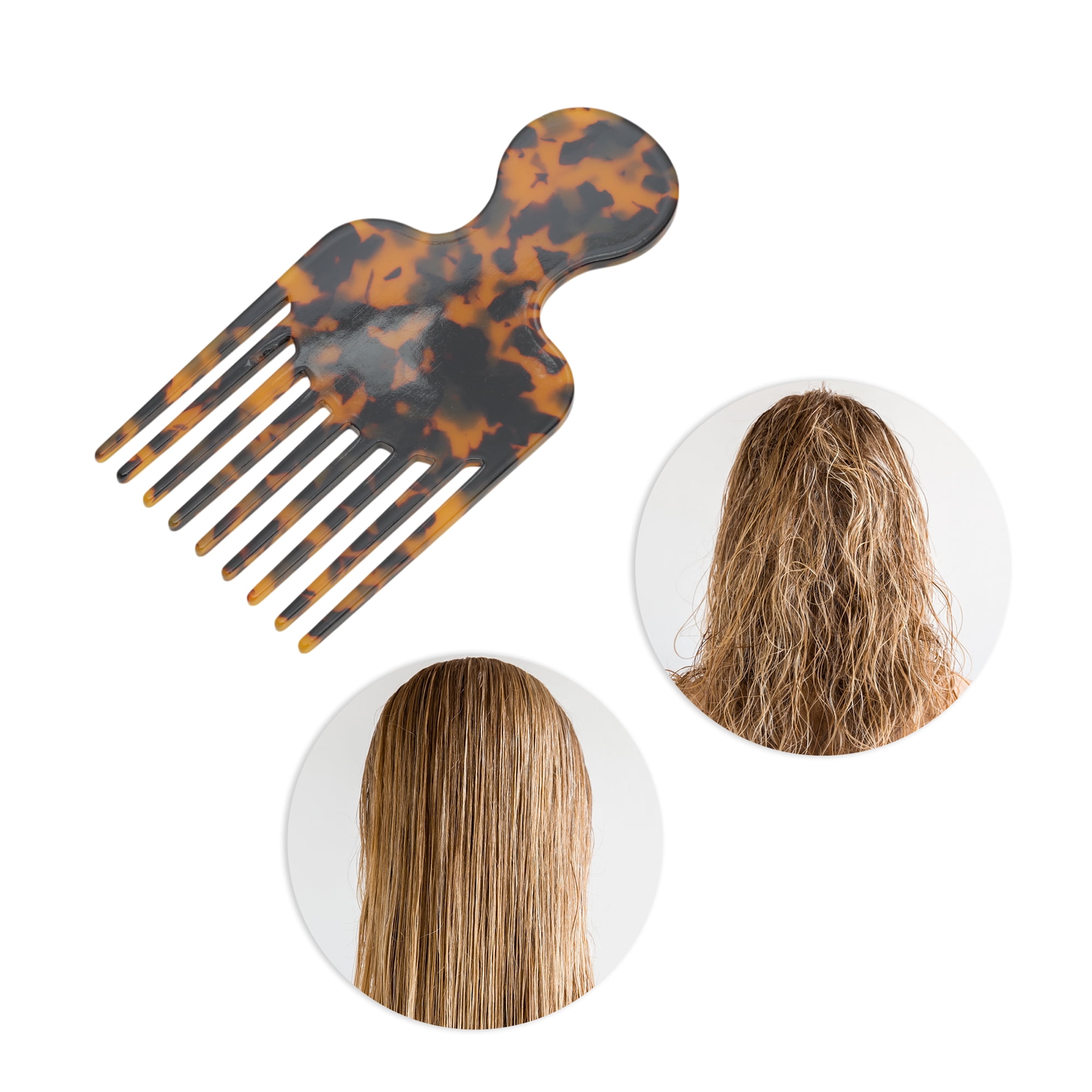 Unique Bargains 1 Pc Round Handle Marble Hair Insert Comb for All Hair Types Brown