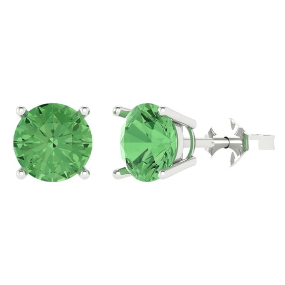 Clara Pucci 3 ct Brilliant Round Cut Solitaire Studs VVS1 Genuine Conflict free Green Zircon Solid 18K White Gold Designer Everyday Earrings Push Back
