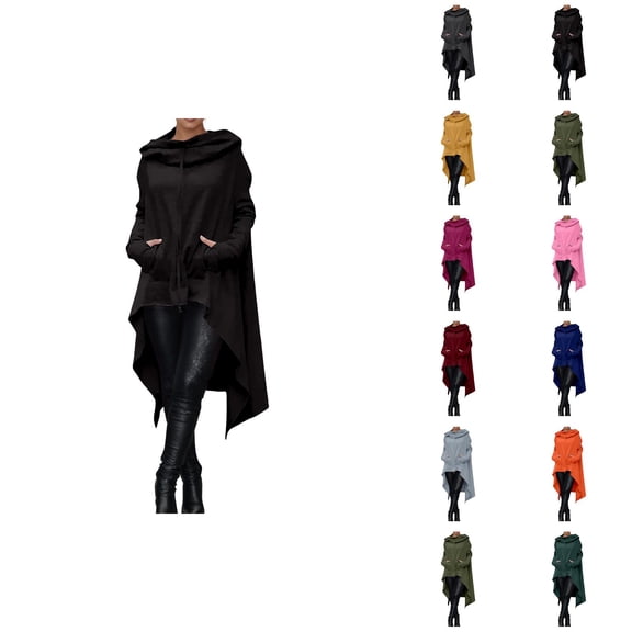Hoodie Dress for Women with Pockets Long Sleeve Irregular Hem Plain Casual Hooded Sweatshirt Pullover Tops