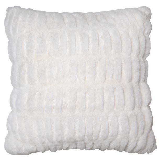 Mainstays Ruched Fur Decorative Throw Pillow, 18" x 18", White