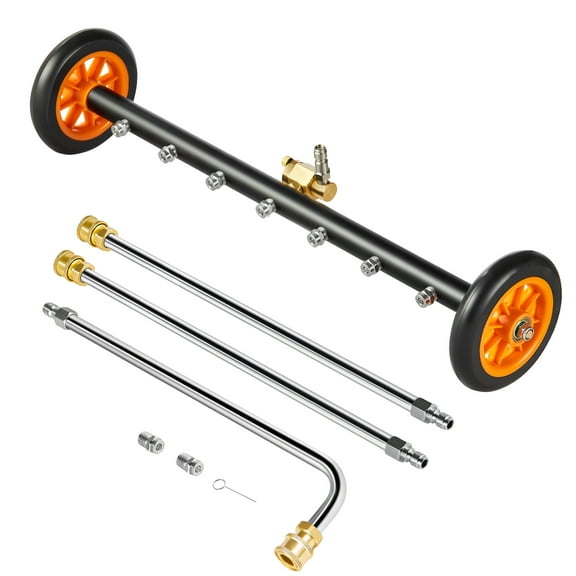 KFFKFF 24" Undercarriage Pressure Washer Cleaner, Pressure Washer Surface Cleaner Made of Stainless Steel, Maximum 4000 PSI, Gear with Angle Modification, 7 Nozzle Sprays, 2 Lengthened Wands