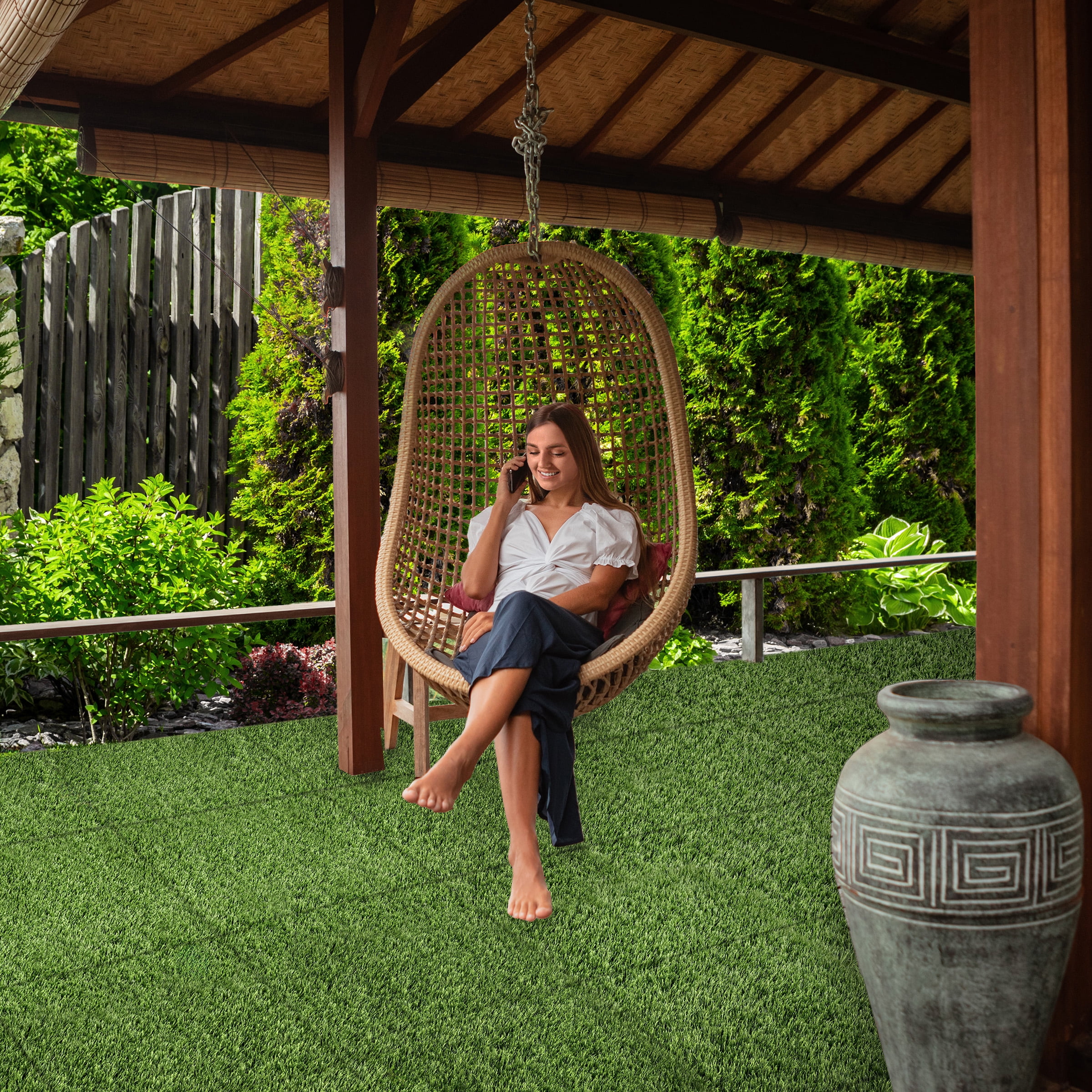 Sorbus 6pcs 24 Sq. Ft. Interlocking Artificial Grass Tiles – 24"x24" Turf Mats for Patio, Balcony, Deck, Pets & Dog Pee Pad – Self-Draining Outdoor Flooring, 8-Buckle System