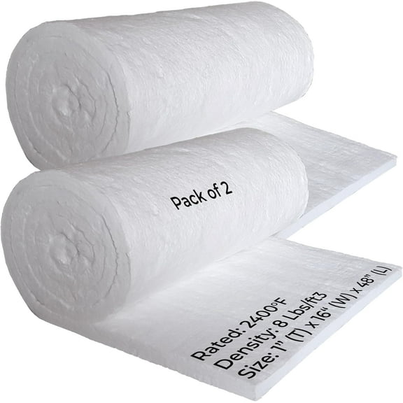 2 Pcs Ceramic Fiber Blanket - 1" Thick x 16" x 48" - 8# 2400F - High Temp Fireproof Insulation for Fireplace
