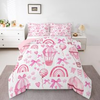 Homewish Pink Bow Rainbow 3-Piece Full Size Comforter Sets For Preppy Boys Girls,Dreamy Princess Bedding Comforter Set,Love Heart Stars Print Lightweight Bedding Sets,Ultra Soft Home Decor,Reversible