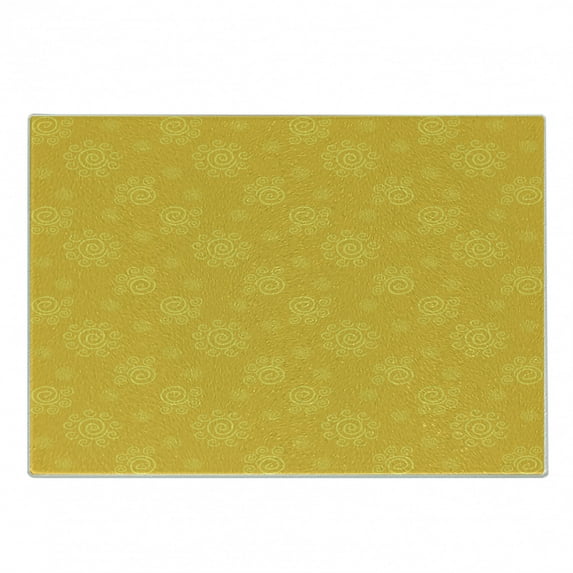 Yellow Cutting Board, Sun Solar Hand Drawn Style Pattern with Little Spiral Spots Like Hot Summer Day Inspired, Decorative Tempered Glass Cutting and Serving Board, Small Size, Yellow, by Ambesonne